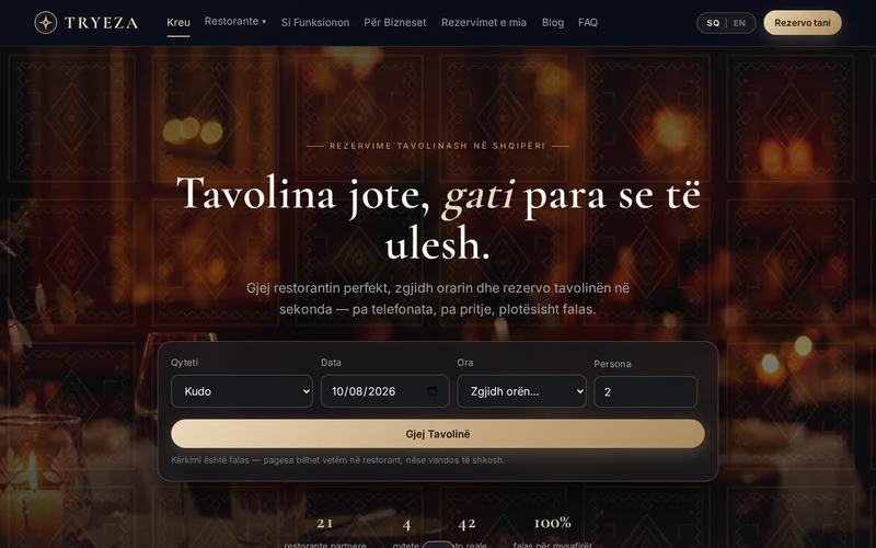 TRYEZA — rezervo tavolinën në Shqipëri